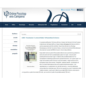 Schermata della pagina web dell'Ordine degli Psicologi della Campania del 9 marzo 2015 che segnala la presentazione del libro «La storia di Nabuc» dello psicoterapeuta Massimiliano De Somma al Castel dell'Ovo di Napoli.